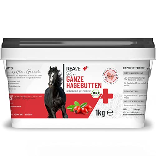 ReaVET Hagebutten Pferd getrocknet 1kg – Ganz in Bio Qualität, Getrocknete Hagebutten für Pferde, Zusatzfutter für Vitamine und Gelenke von ReaVET