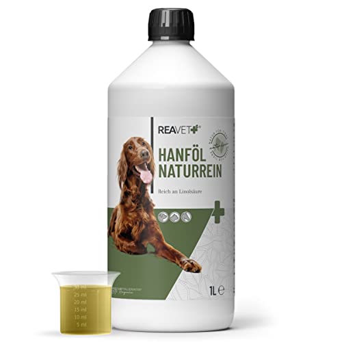 ReaVET Hanföl Kaltgepresst für Hunde & Katzen 1 Liter – Barf Öl aus Kaltpressung in Premiumqualität – Naturreines Futteröl, Premium Hanföl, Naturprodukt Ohne Zusätze von ReaVET