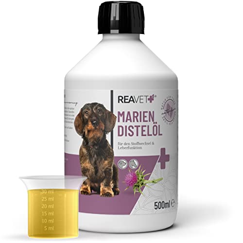 ReaVET Mariendistelöl für Hunde & Pferde 500ml – Naturrein in Premiumqualität – Barf Zusatz, Distelöl Hund, Barf Öl Mariendistel-Öl Hund I Reich an Vitamin E, Omega-6, Omega-9 von ReaVET