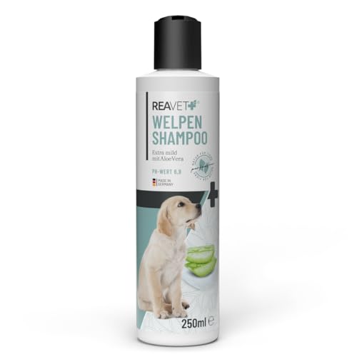 ReaVET Welpenshampoo Aloe Vera 250ml – extra mild für Hunde Welpen I Hundeshampoo, Shampoo für Hunde - glänzendes & leicht kämmbares Fell, Parfumfrei, Hundeshampoo Sensitiv von ReaVET