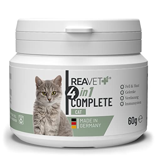 ReaVET 4in1 Complete Cat - Natürliche Rundumversorgung für Katzen für 2 Monate, Vitamine für Katzen, Aktiviert Abwehrkräfte, Stärkt Immunsystem, Gelenke & Magen-Darm, mit Taurin von ReaVET