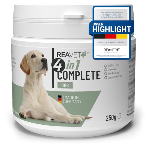 ReaVET 4in1 Complete Dog 250g I Vitamine Hund, Natürliche Rundumversorgung für Hunde mit Bierhefe, Hagebutte, Grünlippmuschel Pulver I Unterstützung für Gelenke, Immunsystem, Haut, Fell & Magen-Darm von ReaVET