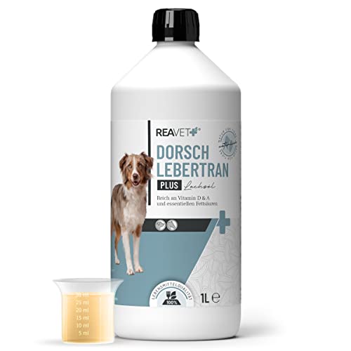 ReaVET Dorschlebertran Plus Lachsöl für Hunde & Pferde 1L – Barf Öl Lebertran, Fischöl reich an Omega 3, Hund Barföl, Futteröl von ReaVET