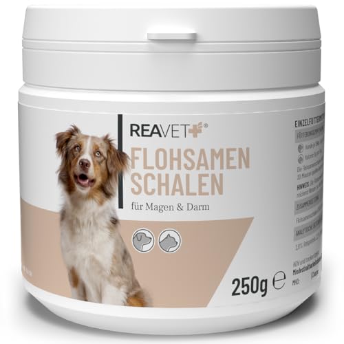 ReaVET Flohsamenschalen für Hunde & Katzen 250g - Naturrein in Premium Qualität, Ballaststoffreich, Glutenfrei I Flohsamen für Hund & Katze in Premiumqualität, Ohne Zusätze von ReaVET