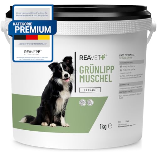 ReaVET Grünlippmuschel Extrakt Pulver 1kg für Hunde & Pferde I Grünlippmuschelpulver Hund, Grünlippmuschelextrakt hochdosiert I nach behandelter Arthrose, Arthritis - Barf Futterzusatz von ReaVET