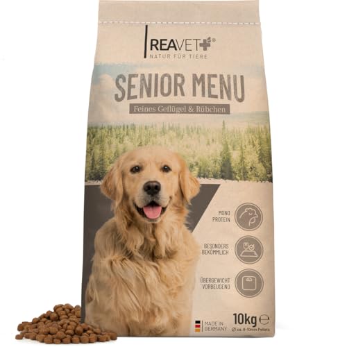 ReaVET Hundefutter Trocken - Senior Menü mit Geflügel 10kg I Hundetrockenfutter für ausgewachsene Hunde & Senioren Aller Rassen, Gesundes Trockenfutter Alter Hund, Kalorienarm, Hoher Fleischanteil von ReaVET