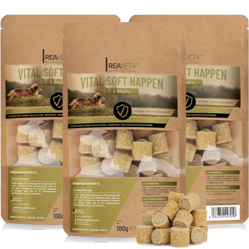 ReaVET Z-Blocker Hundeleckerli ohne Zucker I Funktionssnack mit Schwarzkümmelöl & Kokosöl I Set (3x100g) Hundesnack für gesamte Saison, Leckerlis Hund, Belohnung für Hunde Weizenfrei von ReaVET