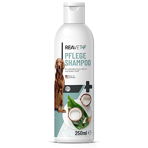 ReaVET Hundeshampoo mit Kokosöl 250ml – Pflegeshampoo Kokos für Hunde, Vitale Haut, Fellglanz, Kämmbarkeit, Shampoo Hund, natürliche Inhaltsstoffe von ReaVET