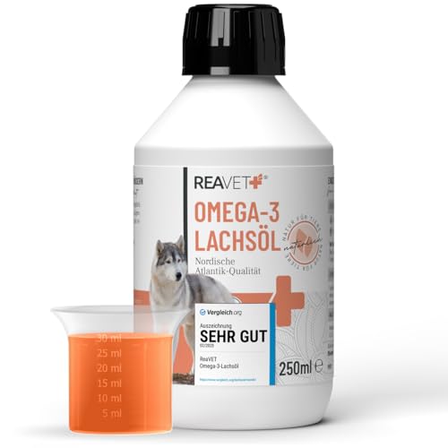 ReaVET TESTURTEIL SEHR GUT 02/24 Lachsöl Hunde, Katze 250ml - Reich an Omega 3 & 6, Fischöl Hund hochdosiert I Echte Lebensmittelqualität ohne Zusätze I Frisch abgefüllt in Deutschland von ReaVET