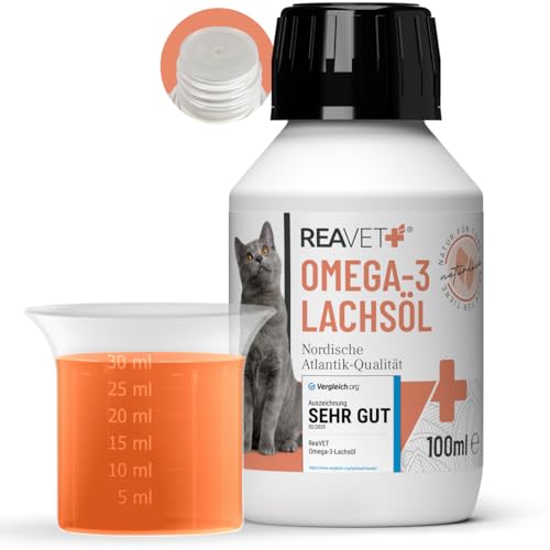 TESTURTEIL SEHR GUT 2025 ReaVET Lachsöl Katze 100ml – Reich an Omega 3 & 6, Fischöl Hunde hochdosiert I Echte Lebensmittelqualität ohne Zusätze I Frisch abgefüllt in Deutschland von ReaVET