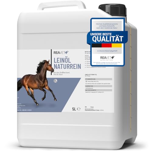 ReaVET Leinöl für Hunde & Pferde 1 Liter I Leinöl Hund Kaltgepresst, Nativ, Reich an Omega 3 & 6 Fettsäuren I Barf-Zusatz, Hochwertiges Barf Öl Hund, Katze, Pferd von ReaVET