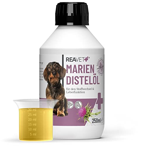 ReaVET Mariendistelöl für Hunde & Pferde 250ml – Naturrein in Lebensmittelqualität – Barf Zusatz, Distelöl Hund, Barf Öl Mariendistel-Öl Hund I Reich an Vitamin E, Omega-6, Omega-9 von ReaVET