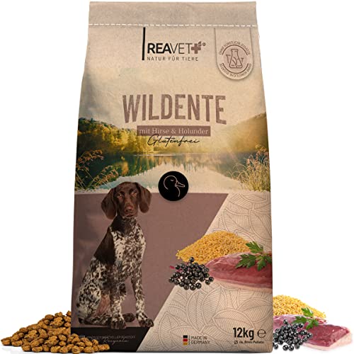 ReaVET Natur Hundefutter Trocken Ente 12kg – 100% Natürlich Trockenfutter Hund, Getreidefrei für Allergiker, Hunde Trockenfutter, Natur ohne Chemie und künstliche Vitamine von ReaVET