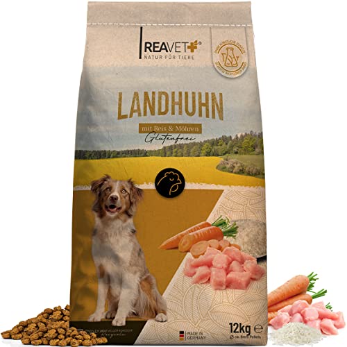 ReaVET Natur Hundefutter Trocken Huhn 12kg – 100% Natürlich Trockenfutter Hund, Getreidefrei für Allergiker, Hunde Trockenfutter, Natur ohne Chemie und künstliche Vitamine von ReaVET