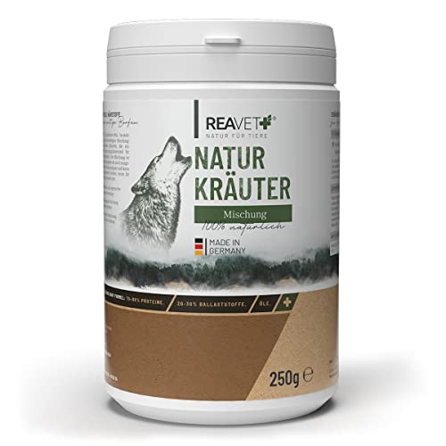 ReaVET Naturkräuter Mischung 250g – Barf Zusatz Hund, Naturprodukt – Kräutermischung Barf Hundefutter, Kräuter für Hunde, Ohne künstliche Zusätze, Barfen für Hunde von ReaVET