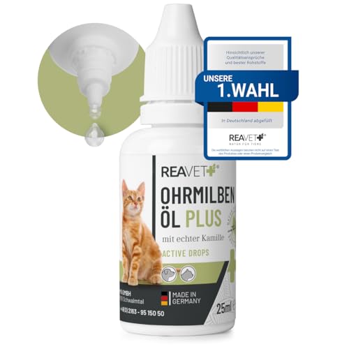 ReaVET Ohrmilbenöl Plus 25ml sofort wirksames Mittel für Katzen – gegen Ohrmilben mit Kamille für Katze, Sanfte Pflege bei Juckreiz im Ohr, Ohrentropfen Milben, Ohrenreiniger ReaVET Ohrmilbenöl Plus 25ml sofort wirksames Mittel für Katzen – gegen Ohrmilben mit Kamille für Katze, Sanfte Pflege bei Juckreiz im Ohr, Ohrentropfen Milben, Ohrenreiniger von ReaVET