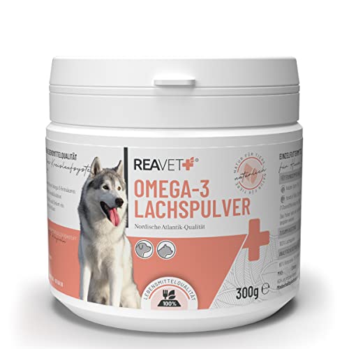 ReaVET Lachsöl Pulver Hunde & Katzen 300g Lachspulver I Omega 3 & 6 Barf Zusatz Hund I Alternative zu Lachsöl I Futterzusatz für Gelenke & Fellpflege, Lachsmehl von ReaVET