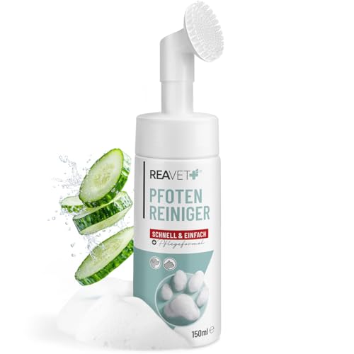 ReaVET Pfotenreiniger für Hunde & Katzen I Pflegender Reinigungsschaum mit Bürste – Ohne Ausspülen I Pfotenpflege mit Hamamelis & Gurke I Sanfte Reinigung empfindlicher Pfoten – 150ml ReaVET Pfotenreiniger für Hunde & Katzen I Pflegender Reinigungsschaum mit Bürste – Ohne Ausspülen I Pfotenpflege mit Hamamelis & Gurke I Sanfte Reinigung empfindlicher Pfoten – 150ml von ReaVET