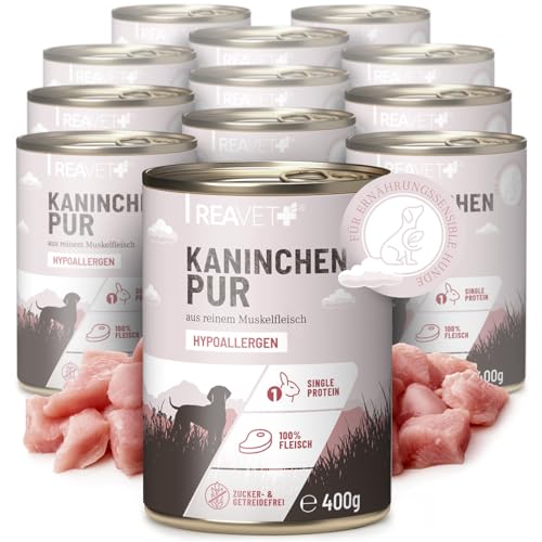 ReaVET Premium Hunde Nassfutter - Kaninchen Pur 12 x 400g I Reines Muskelfleisch, Hypoallergen, ohne Getreide & Zusätze, Hundenassfutter sensitiv für Allergiker ReaVET Premium Hunde Nassfutter - Kaninchen Pur 12 x 400g I Reines Muskelfleisch, Hypoallergen, ohne Getreide & Zusätze, Hundenassfutter sensitiv für Allergiker von ReaVET