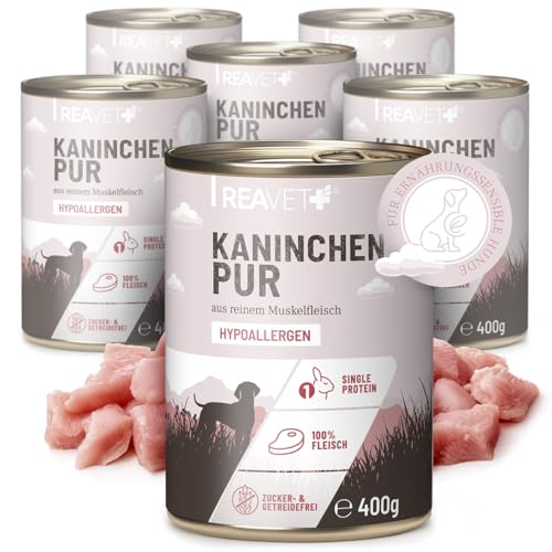 ReaVET Premium Hunde Nassfutter - Kaninchen Pur 6 x 400g I Reines Muskelfleisch, Hypoallergen, ohne Getreide & Zusätze, Hundenassfutter sensitiv für Allergiker ReaVET Premium Hunde Nassfutter - Kaninchen Pur 6 x 400g I Reines Muskelfleisch, Hypoallergen, ohne Getreide & Zusätze, Hundenassfutter sensitiv für Allergiker von ReaVET