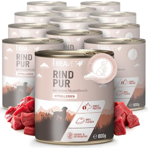 ReaVET Premium Hunde Nassfutter - Rind Pur 12 x 800g I Reines Muskelfleisch, Hypoallergen, ohne Getreide & Zusätze, Hundenassfutter sensitiv für Allergiker ReaVET Premium Hunde Nassfutter - Rind Pur 12 x 800g I Reines Muskelfleisch, Hypoallergen, ohne Getreide & Zusätze, Hundenassfutter sensitiv für Allergiker von ReaVET