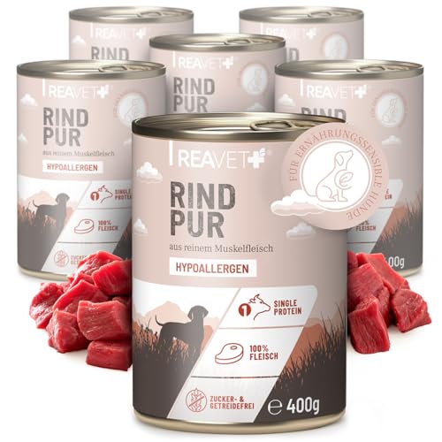ReaVET Premium Hunde Nassfutter - Rind Pur 6 x 400g I Reines Muskelfleisch, Hypoallergen, ohne Getreide & Zusätze, Hundenassfutter sensitiv für Allergiker ReaVET Premium Hunde Nassfutter - Rind Pur 6 x 400g I Reines Muskelfleisch, Hypoallergen, ohne Getreide & Zusätze, Hundenassfutter sensitiv für Allergiker von ReaVET