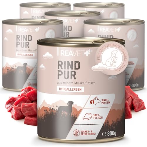 ReaVET Premium Hunde Nassfutter - Rind Pur 6 x 800g I Reines Muskelfleisch, Hypoallergen, ohne Getreide & Zusätze, Hundenassfutter sensitiv für Allergiker ReaVET Premium Hunde Nassfutter - Rind Pur 6 x 800g I Reines Muskelfleisch, Hypoallergen, ohne Getreide & Zusätze, Hundenassfutter sensitiv für Allergiker von ReaVET