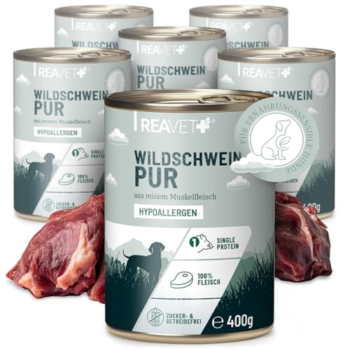 ReaVET Premium Hunde Nassfutter - Wildschwein Pur 6 x 400g I Reines Muskelfleisch, Hypoallergen, ohne Getreide & Zusätze, Hundenassfutter sensitiv für Allergiker ReaVET Premium Hunde Nassfutter - Wildschwein Pur 6 x 400g I Reines Muskelfleisch, Hypoallergen, ohne Getreide & Zusätze, Hundenassfutter sensitiv für Allergiker von ReaVET
