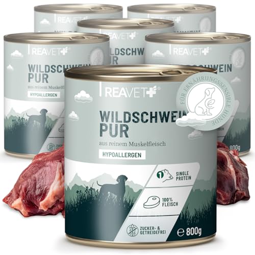 ReaVET Premium Hunde Nassfutter - Wildschwein Pur 6 x 800g I Reines Muskelfleisch, Hypoallergen, ohne Getreide & Zusätze, Hundenassfutter sensitiv für Allergiker ReaVET Premium Hunde Nassfutter - Wildschwein Pur 6 x 800g I Reines Muskelfleisch, Hypoallergen, ohne Getreide & Zusätze, Hundenassfutter sensitiv für Allergiker von ReaVET