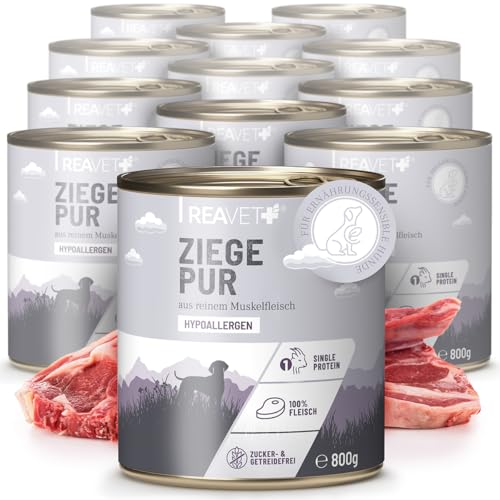 ReaVET Premium Hunde Nassfutter - Ziege Pur 12 x 800g I Reines Muskelfleisch, Hypoallergen, ohne Getreide & Zusätze, Hundenassfutter sensitiv für Allergiker ReaVET Premium Hunde Nassfutter - Ziege Pur 12 x 800g I Reines Muskelfleisch, Hypoallergen, ohne Getreide & Zusätze, Hundenassfutter sensitiv für Allergiker von ReaVET