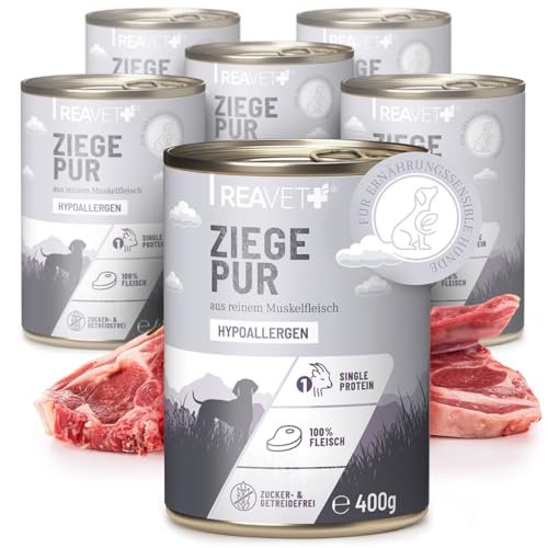 ReaVET Premium Hunde Nassfutter - Ziege Pur 6 x 400g I Reines Muskelfleisch, Hypoallergen, ohne Getreide & Zusätze, Hundenassfutter sensitiv für Allergiker ReaVET Premium Hunde Nassfutter - Ziege Pur 6 x 400g I Reines Muskelfleisch, Hypoallergen, ohne Getreide & Zusätze, Hundenassfutter sensitiv für Allergiker von ReaVET
