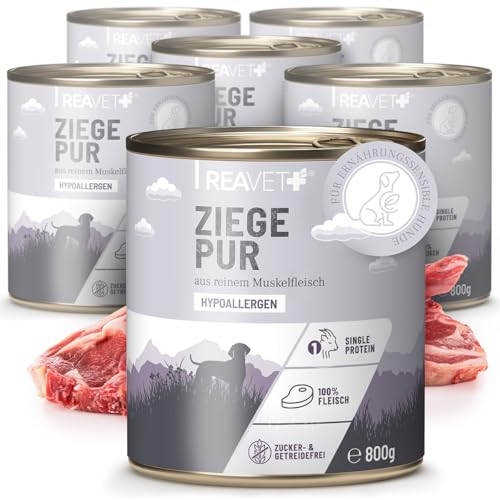 ReaVET Premium Hunde Nassfutter - Ziege Pur 6 x 800g I Reines Muskelfleisch, Hypoallergen, ohne Getreide & Zusätze, Hundenassfutter sensitiv für Allergiker ReaVET Premium Hunde Nassfutter - Ziege Pur 6 x 800g I Reines Muskelfleisch, Hypoallergen, ohne Getreide & Zusätze, Hundenassfutter sensitiv für Allergiker von ReaVET