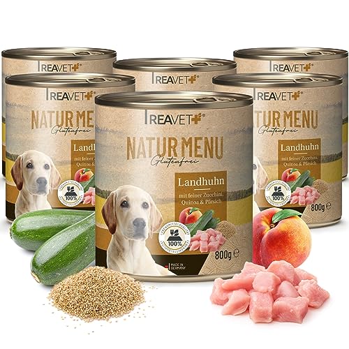 ReaVET Natur Menu Hundefutter 6 x 800g, Nassfutter für Hunde – Landhuhn mit feiner Zucchini, Quinoa & Pfirsich I Glutenfrei, Adult Hundenassfutter naturbelassen in Lebensmittelqualität von ReaVET