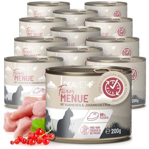 ReaVET Premium Katzenfutter nass mit Kaninchen & Johannisbeeren 12 x 200g I Getreidefrei aus hochwertigem Fleisch I Katzennassfutter ohne Zucker, Nassfutter für ausgewachsene Katzen ReaVET Premium Katzenfutter nass mit Kaninchen & Johannisbeeren 12 x 200g I Getreidefrei aus hochwertigem Fleisch I Katzennassfutter ohne Zucker, Nassfutter für ausgewachsene Katzen von ReaVET