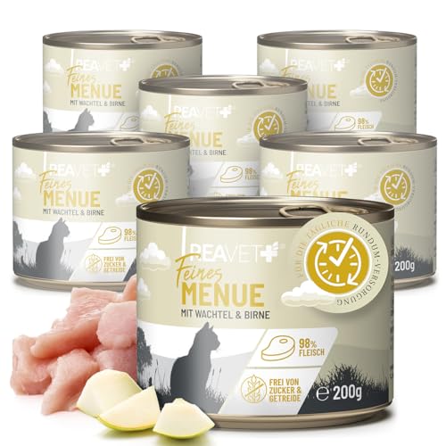 ReaVET Premium Katzenfutter nass mit Wachtel & Birne 6 x 200g I Getreidefrei aus hochwertigem Fleisch I Katzennassfutter ohne Zucker, Nassfutter für ausgewachsene Katzen ReaVET Premium Katzenfutter nass mit Wachtel & Birne 6 x 200g I Getreidefrei aus hochwertigem Fleisch I Katzennassfutter ohne Zucker, Nassfutter für ausgewachsene Katzen von ReaVET