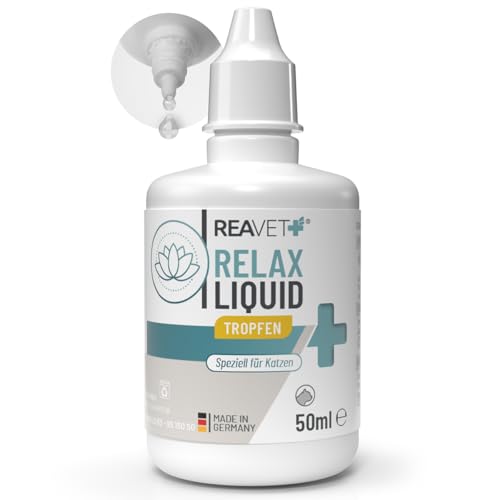ReaVET Relax Liquid für Katzen 50ml - Beruhigungstropfen I Entspanntes & ausgeglichenes Katzenleben I Tropfen I Beruhigung, Unruhe, Stress, Nervosität, Silvester & Reisen von ReaVET