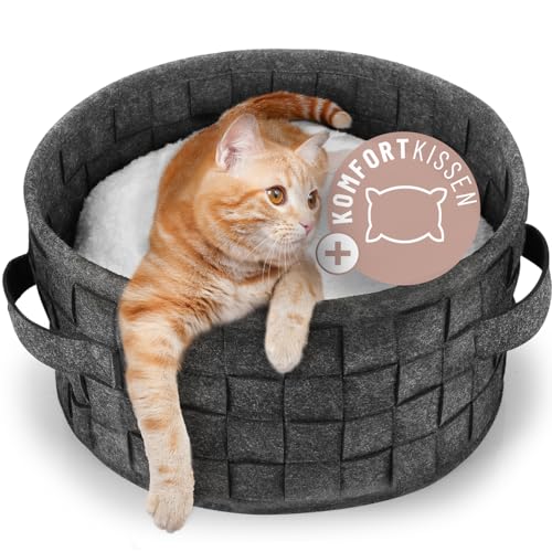 ReaVET Samtpfoten-Nest Katzenbett - Kuscheliges Katzenkörbchen mit Komfortkissen I Katzenschlafplatz mit Katzenkissen I Extra Weich & Flauschig I Haustierbett aus Filz für Katzen ReaVET Samtpfoten-Nest Katzenbett - Kuscheliges Katzenkörbchen mit Komfortkissen I Katzenschlafplatz mit Katzenkissen I Extra Weich & Flauschig I Haustierbett aus Filz für Katzen von ReaVET