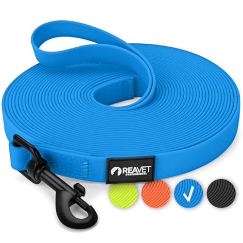 ReaVET Schleppleine für Hunde 10 Meter, Blau I Robuste & wasserfeste Hundeleine lang I Übungsleine mit Griff, Trainingsleine Laufleine für große & kleine Hunde von ReaVET