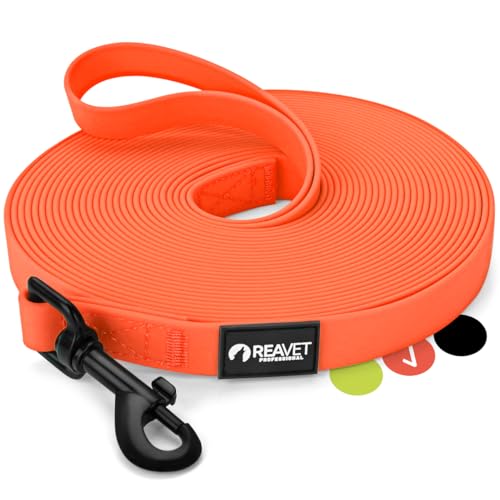 ReaVET Schleppleine für Hunde 10 Meter, Neon Orange I Robuste & wasserfeste Hundeleine lang I Übungsleine mit Griff, Trainingsleine Laufleine für große & kleine Hunde von ReaVET