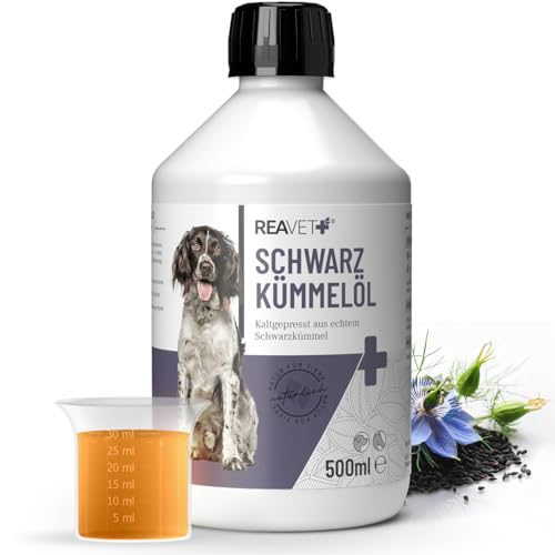 ReaVET Schwarzkümmelöl 500ml für Hunde & Pferde - Kaltgepresst aus echtem Schwarzkümmel I Nigella Sativa I Barf-Zusatz Hund, Kümmel-Öl I Reich an Omega-6 & 9 Fettsäuren für Fell & Haut von ReaVET