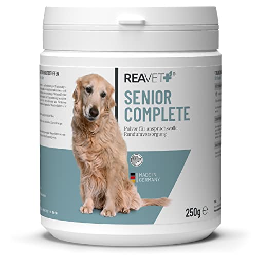 ReaVET Senior Complete Pulver für ältere Hunde - Mineralien, Aminosäuren & Vitamine für alte Hunde, Gedächtnis- & Herzfunktion, Vitalität, Agilität, Senioren Futter von ReaVET