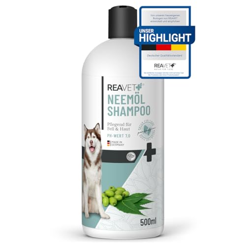 ReaVET Neemöl Shampoo für Hunde 500ml - Hundeshampoo gegen Juckreiz, Milben, Flöhe, Zecken, Hautfreundlich, Pflegend & leicht kämmbar, Fellpflege & Fellglanz, Angenehm im Geruch ReaVET Neemöl Shampoo für Hunde 500ml - Hundeshampoo gegen Juckreiz, Milben, Flöhe, Zecken, Hautfreundlich, Pflegend & leicht kämmbar, Fellpflege & Fellglanz, Angenehm im Geruch von ReaVET