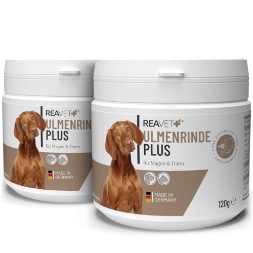 ReaVET Ulmenrinde Plus stark schleimend OHNE Aufkochen für Hunde & Katzen I 2 x 120g im 2er Set I Naturrein in Premiumqualität, Verdauung, Darmflora, Magen, Slippery Elm Bark von ReaVET