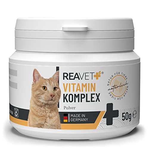 ReaVET Vitamin Komplex 50g, B Vitamine Katze, Vitamine Katze, Multivitamin Pulver für Katzen, rein natürlich, ideal als Barf Zusatz von ReaVET