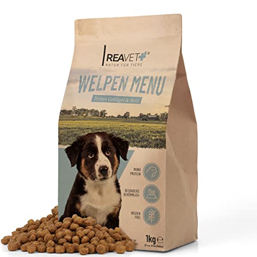 ReaVET Welpenfutter - Welpen Menü mit Geflügel 1kg, Hundefutter Trocken Welpen im Alter bis 6 Monaten, Gesundes Trockenfutter Welpen, Hundetrockenfutter, Hoher Fleischanteil, Für alle Hunderassen von ReaVET