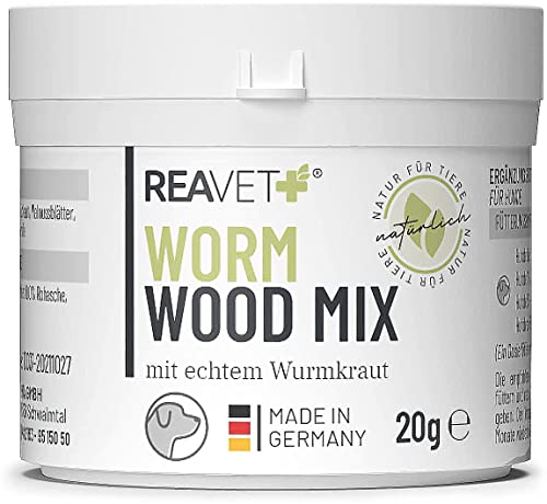 ReaVET Wurm-Kraut Pulver 20g, Sekundierend bei Wurmkur nach Wurmbefall für alle Hunde, kein Anthelminthikum, natürliche Rezeptur mit Saponinen & Bitterstoffen von ReaVET