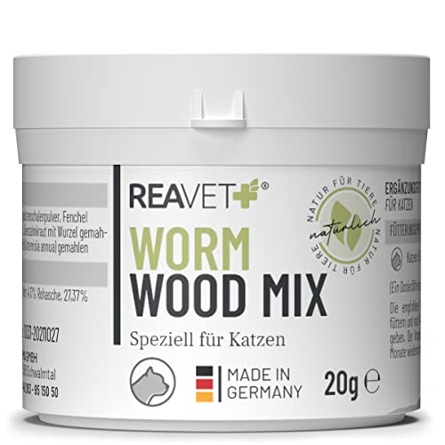 ReaVET Wurm-Kraut Pulver 20g Katze, Sekundierend bei Wurmkur nach Wurmbefall für alle Katzen, kein Anthelminthikum, natürliche Rezeptur mit Saponinen & Bitterstoffen von ReaVET