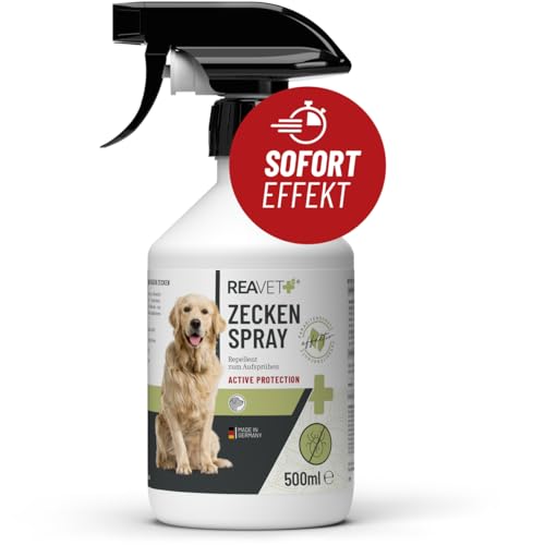 ReaVET Zeckenschutz Hund, Zeckenspray 500ml - Zeckenmittel mit Schwarzkümmelöl I Sofortschutz gegen Zecken I Zecken-Spray für Welpen I Zeckenabwehr von ReaVET