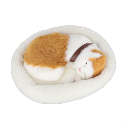 Niedliches schlafendes Katzenspielzeug, realistische Atmungsbewegung, tolle Ergänzung für Heimdekoration oder Spielzeit (gelb gepunktete Katzen) von ReachMall