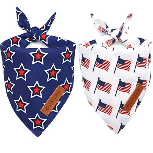 Realeaf American Flag Dog Bandanas 2 Pack, Triangle Reversible 4th of July Pet Scarf for Boy and Girl, Premium Durable Fabric, Patriotic Bandana for Small Medium Large and Extra Large Dogs (Small) von Realeaf